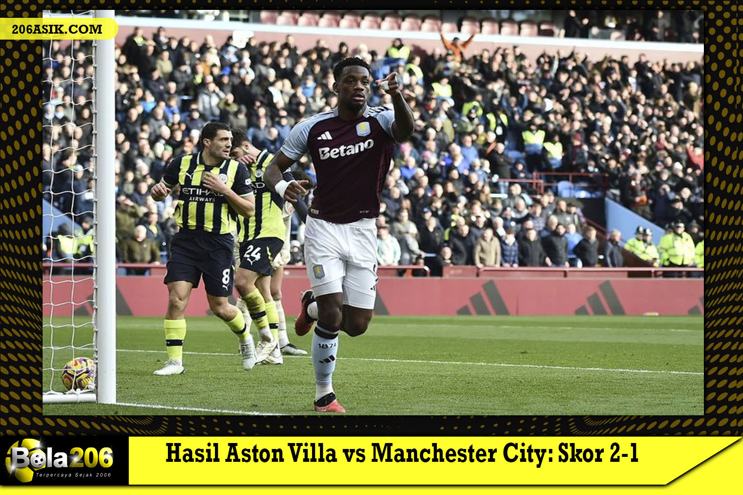 Hasil Aston Villa vs Manchester City: Skor 2-1